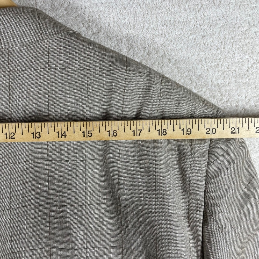 Jos A Bank Linen Silk Wool Executive Blazer 50L Tan Windowpane Plaid Sport Coat - Picture 11 of 14